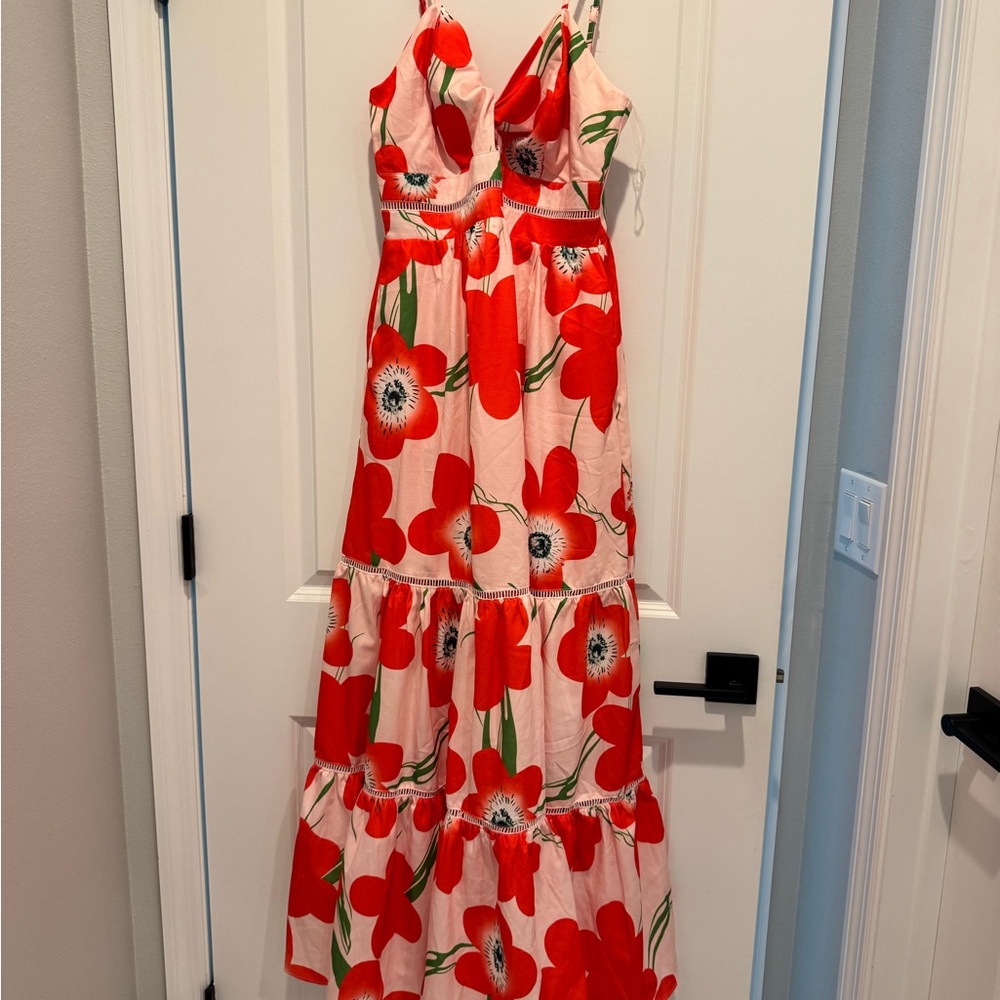 Floral Maxi Dress with Red and White Poppies